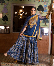 Gota And Zari Asmaan Blue Cotton Sharara Set  With Organza Dupatta 5