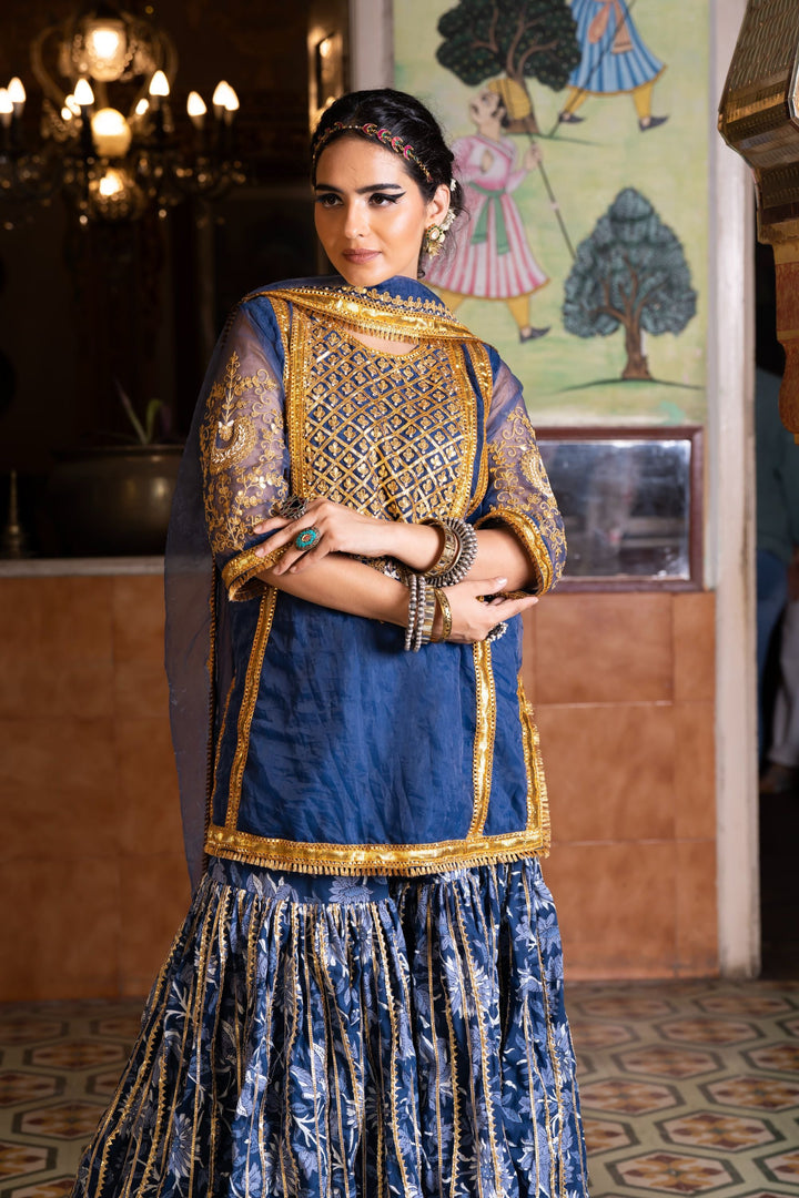 ASMAAN BLUE SHARARA SET Gulabo Jaipur