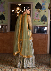 Gota And Zari Asmaan Green Cotton Sharara Set With Organza Dupatta 3