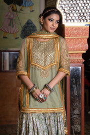 Gota And Zari Asmaan Green Cotton Sharara Set With Organza Dupatta 1