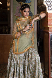 Gota And Zari Asmaan Green Cotton Sharara Set With Organza Dupatta 2