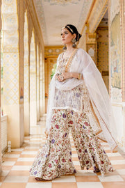 Atefa White Zardozi Organza Kurta Cotton Sharara Set With Organza Dupatta 4