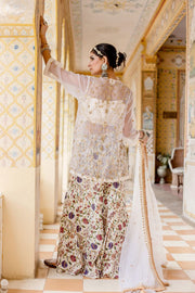 Atefa White Zardozi Organza Kurta Cotton Sharara Set With Organza Dupatta 3