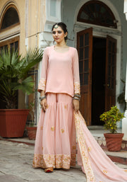 Taari And Gotta Work Georgetter Afroz Peach Sharara Set 7
