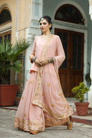 Taari And Gotta Work Georgetter Afroz Peach Sharara Set 6