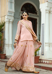 Taari And Gotta Work Georgetter Afroz Peach Sharara Set 2