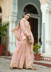 Taari And Gotta Work Georgetter Afroz Peach Sharara Set 9