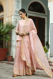 Taari And Gotta Work Georgetter Afroz Peach Sharara Set 5