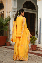 Taari And Gotta Work Georgetter Afroz Yellow Sharara Set 7