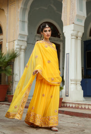 Taari And Gotta Work Georgetter Afroz Yellow Sharara Set 6
