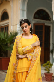 Taari And Gotta Work Georgetter Afroz Yellow Sharara Set 3