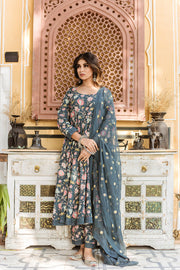Amruta Green Cotton Anarkali Set With Doriya Dupatta 1