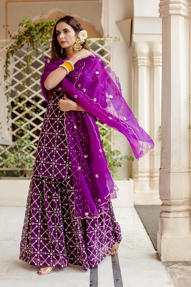 Alina Purple Sharara Set