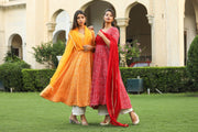 Baruni Red Cotton Anarkali Set With Chiffon Dupatta 4