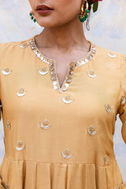 Gold Chand Patti Chandni Beige Muslin Anarkali Set With Organza Dupatta 6