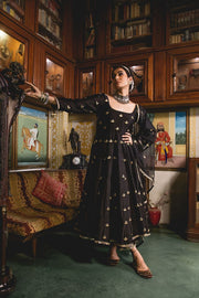 Gold Chand Patti Chandni Black Muslin Anarkali Set With Organza Dupatta 6