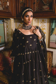 Gold Chand Patti Chandni Black Muslin Anarkali Set With Organza Dupatta 7