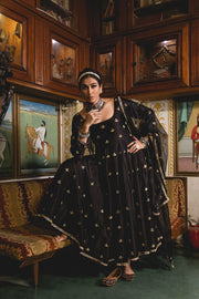 Gold Chand Patti Chandni Black Muslin Anarkali Set With Organza Dupatta 2