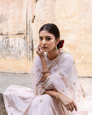 Gold Chand Patti Chandni Pink Muslin Anarkali Set With Organza Dupatta 7