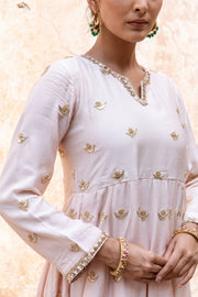 Gold Chand Patti Chandni Pink Muslin Anarkali Set With Organza Dupatta 8