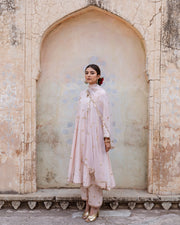 Gold Chand Patti Chandni Pink Muslin Anarkali Set With Organza Dupatta 4