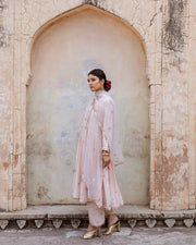 Gold Chand Patti Chandni Pink Muslin Anarkali Set With Organza Dupatta 3