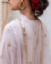 Gold Chand Patti Chandni Pink Muslin Anarkali Set With Organza Dupatta 6