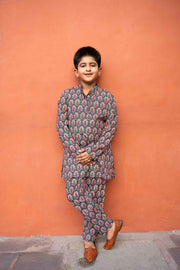 Chiku Green  Block Print Cotton Kurta Pant Set 1