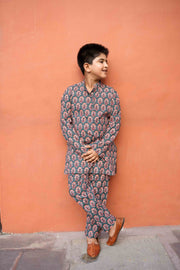 Chiku Green  Block Print Cotton Kurta Pant Set 7