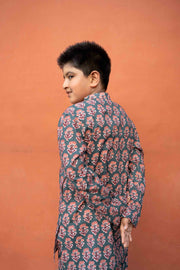 Chiku Green  Block Print Cotton Kurta Pant Set 4