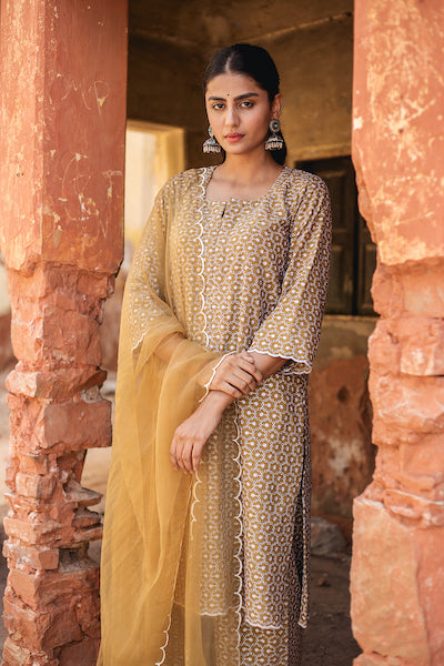 Classic Brown Chikan Set Gulabo Jaipur