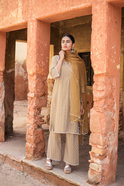 Classic Brown Chikan Set Gulabo Jaipur