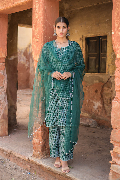 Classic Green Chikan Set Gulabo Jaipur