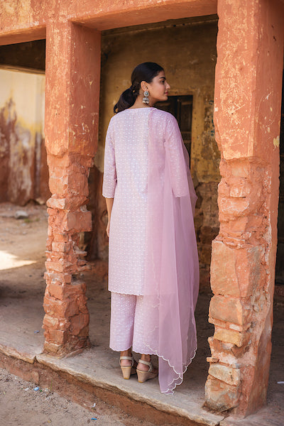 Classic Pink Chikan Set Gulabo Jaipur