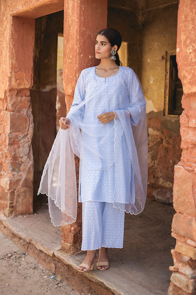 Classic Sky Chikan Set Gulabo Jaipur