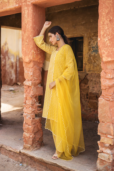 Classic Yellow Chikan Set Gulabo Jaipur