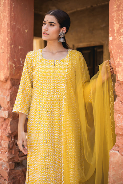 Classic Yellow Chikan Set Gulabo Jaipur