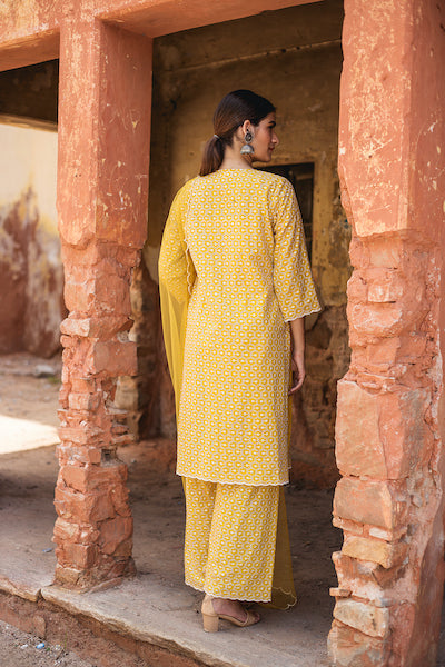 Classic Yellow Chikan Set Gulabo Jaipur
