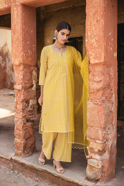Classic Yellow Chikan Set Gulabo Jaipur
