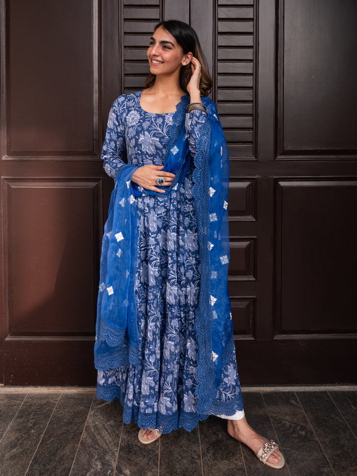 DAHLIA INDIGO ANARKALI SET Gulabo Jaipur
