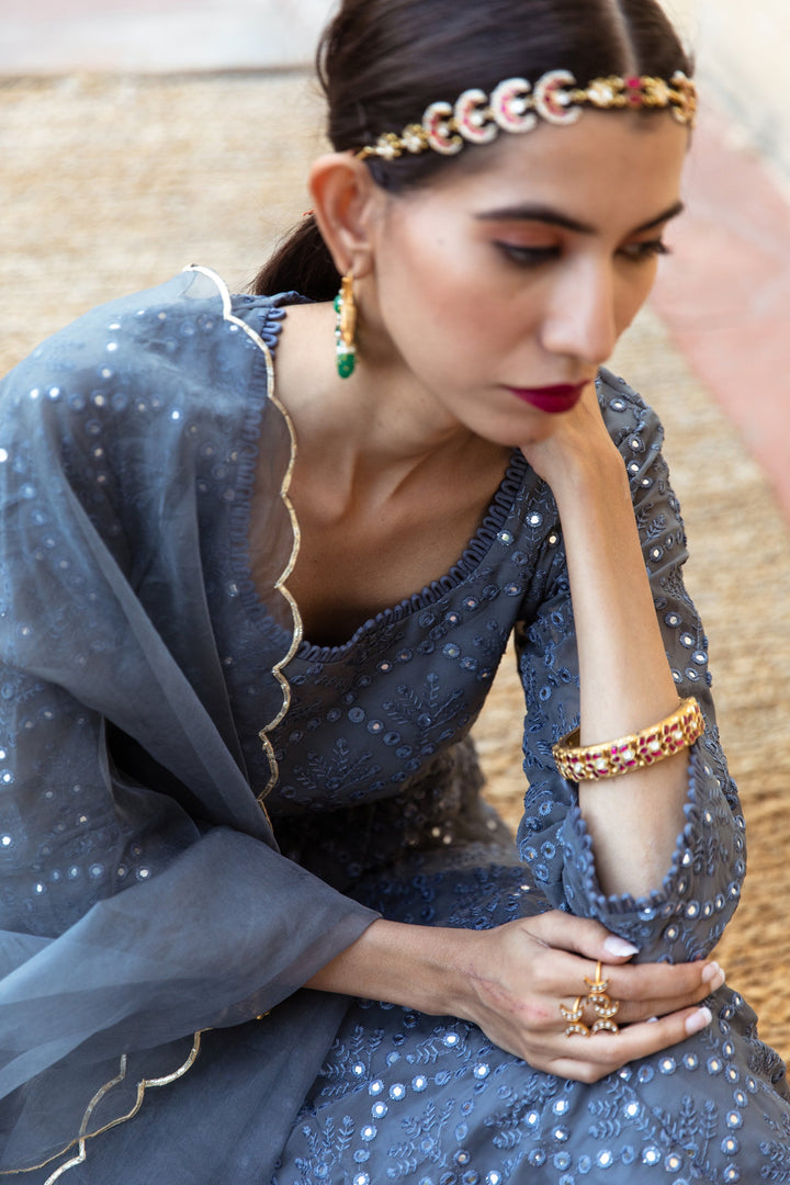 Damini Grey Anarkali Set Gulabo Jaipur