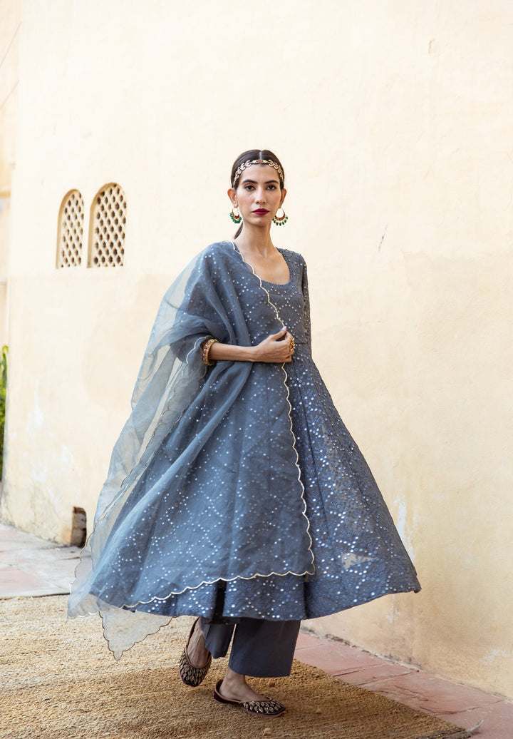 Damini Grey Anarkali Set Gulabo Jaipur