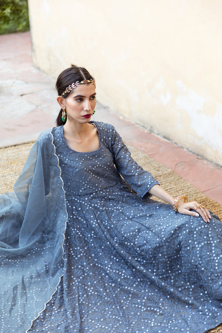 Damini Grey Anarkali Set Gulabo Jaipur
