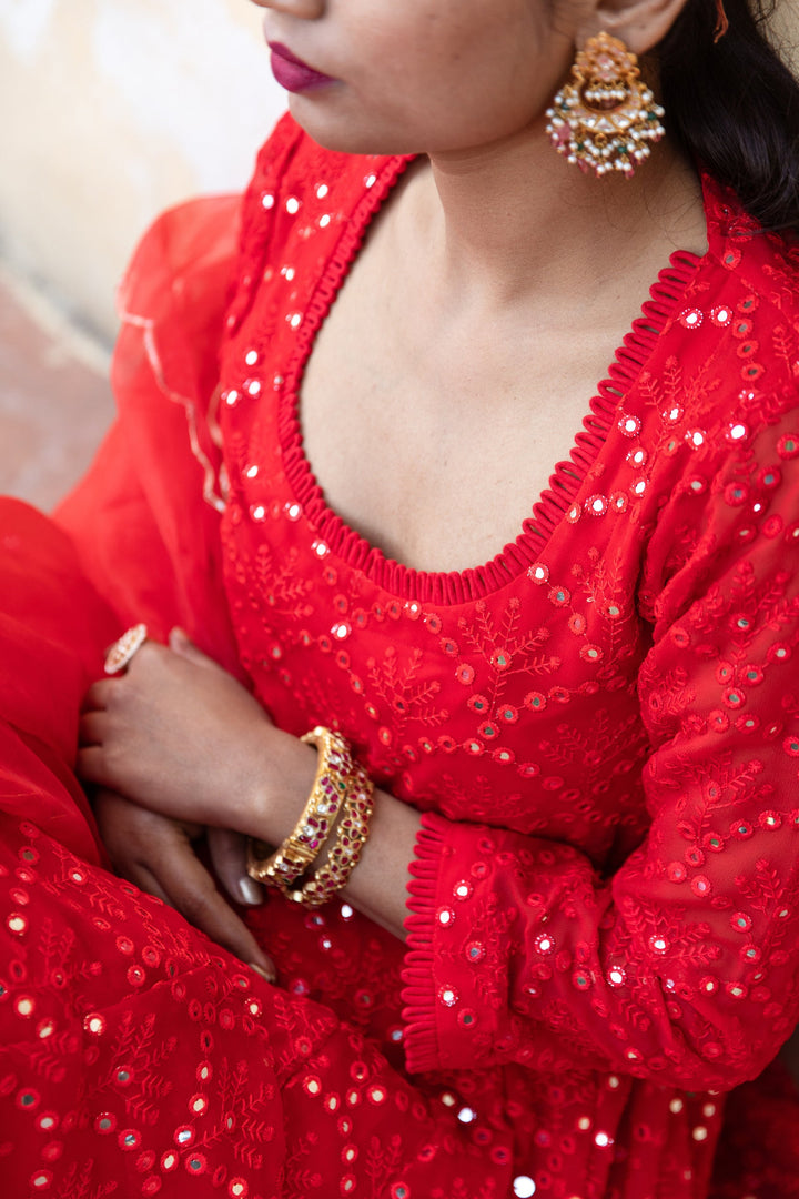 Damini Red Anarkali Set Gulabo Jaipur