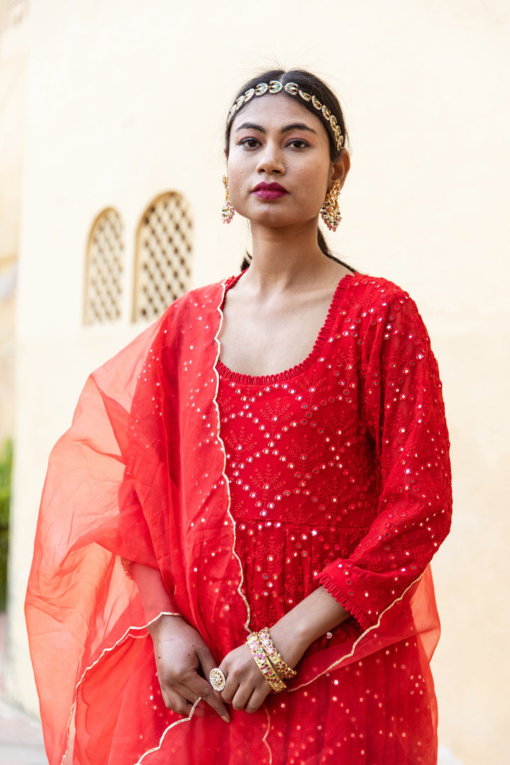 Damini Red Anarkali Set Gulabo Jaipur