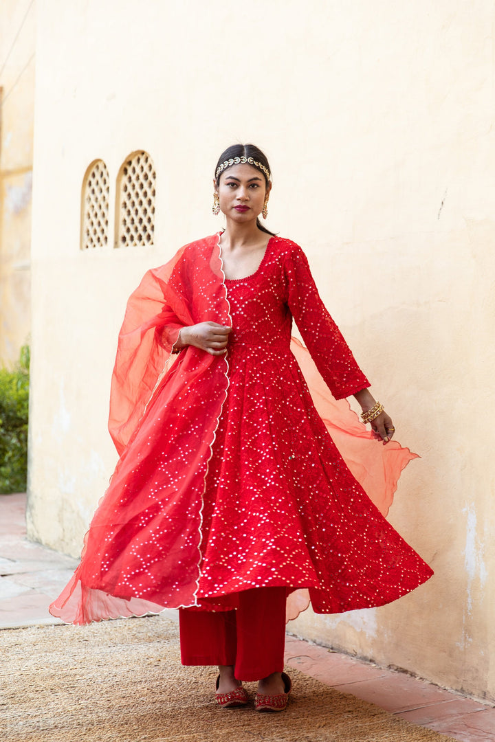Damini Red Anarkali Set Gulabo Jaipur