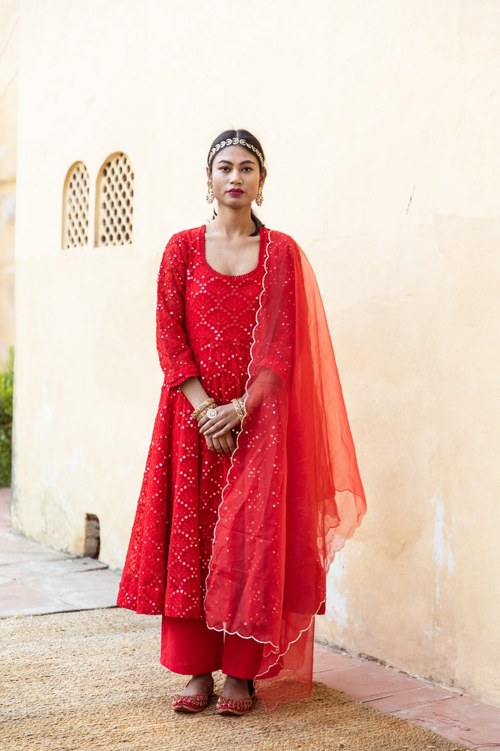 Damini Red Anarkali Set Gulabo Jaipur