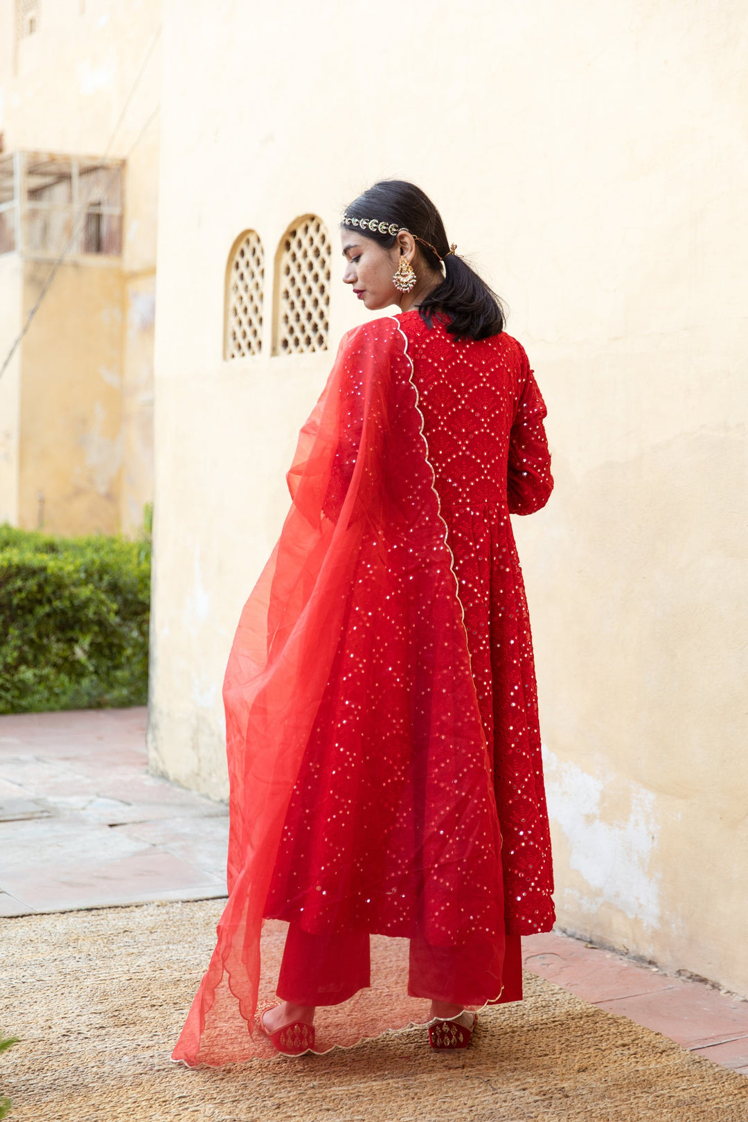 Damini Red Anarkali Set Gulabo Jaipur