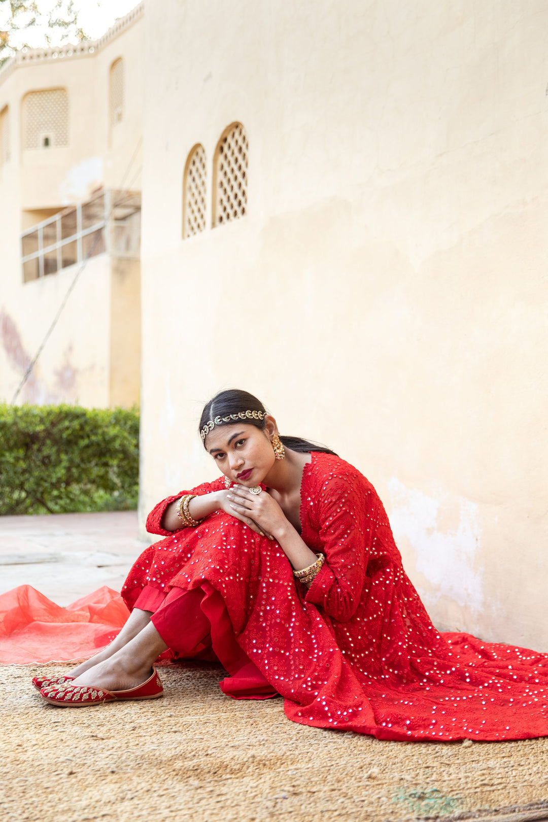 Damini Red Anarkali Set Gulabo Jaipur