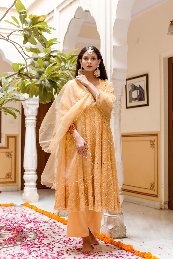 Damini Yellow Anarkali Set Gulabo Jaipur